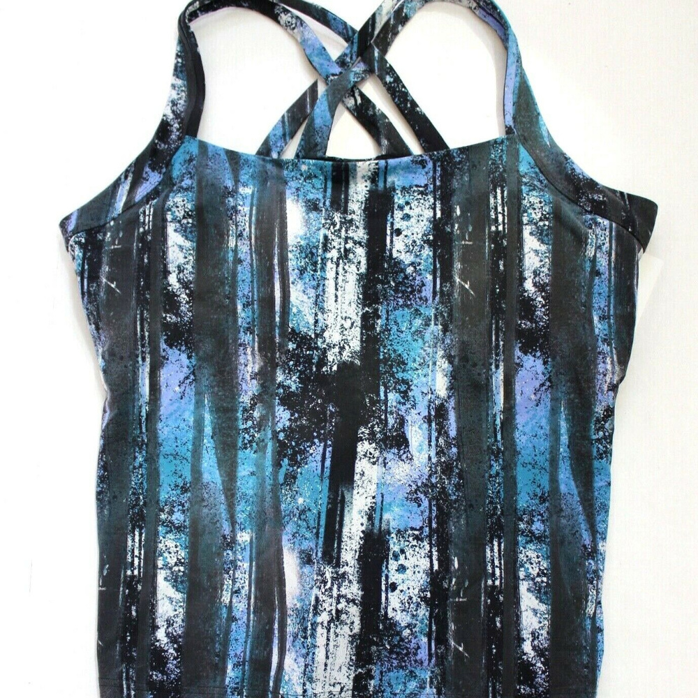 Lucy Multi Woods Print Strappy Fitness Fix Build In Bra Tank Size 3X